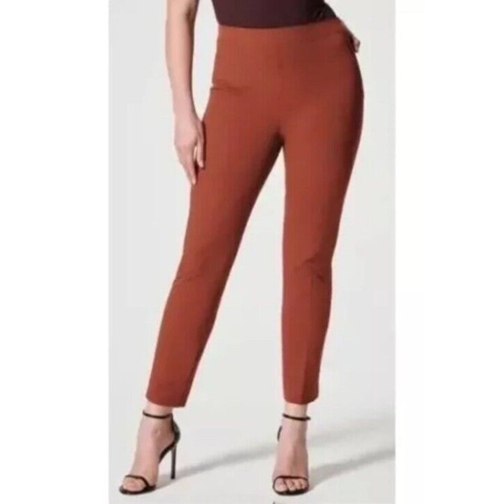 SPANX Pants Sz S Womens On The Go Ankle Slim Straight Brown Glow Pull On New